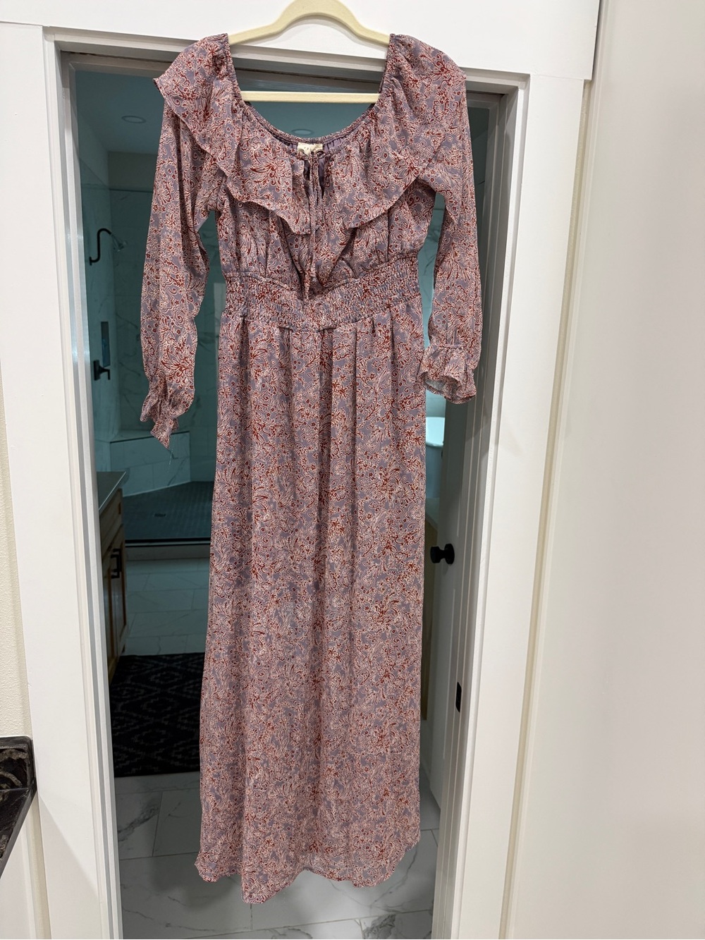 Promesa Dusty Rose Floral Ruffle Maxi Dress